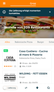 Lieferando App Restaurantübersicht